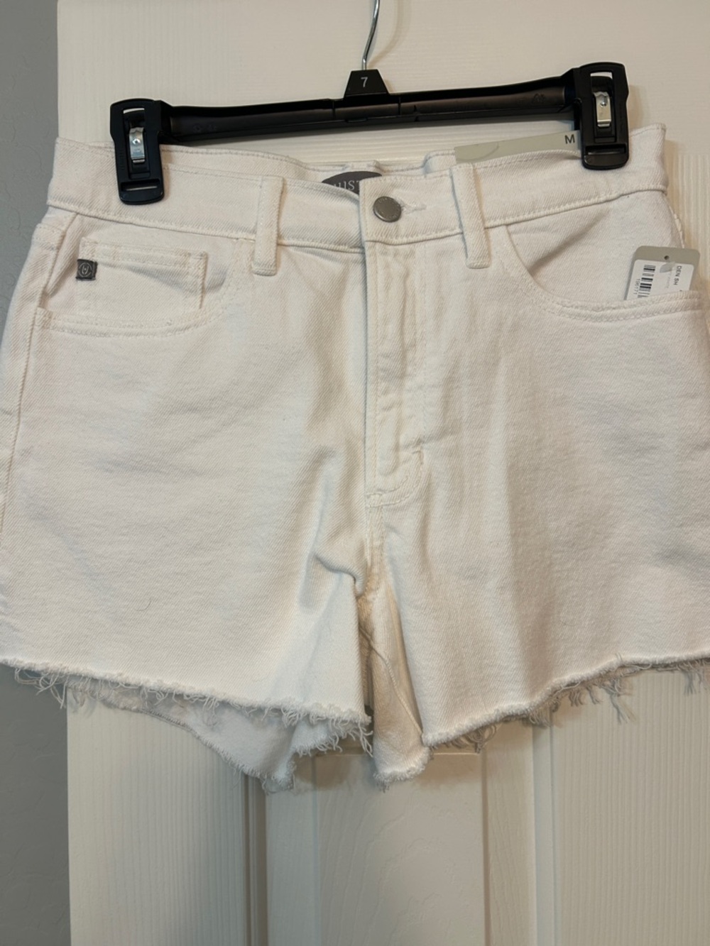 Just USA Cream Frayed Hem Denim Shorts